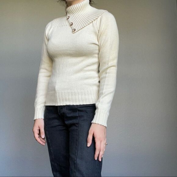 NWT Alpaca Adventures Cream Alpaca Wool Cowl Neck Button Peruvian Sweater Sz M - Picture 4 of 11